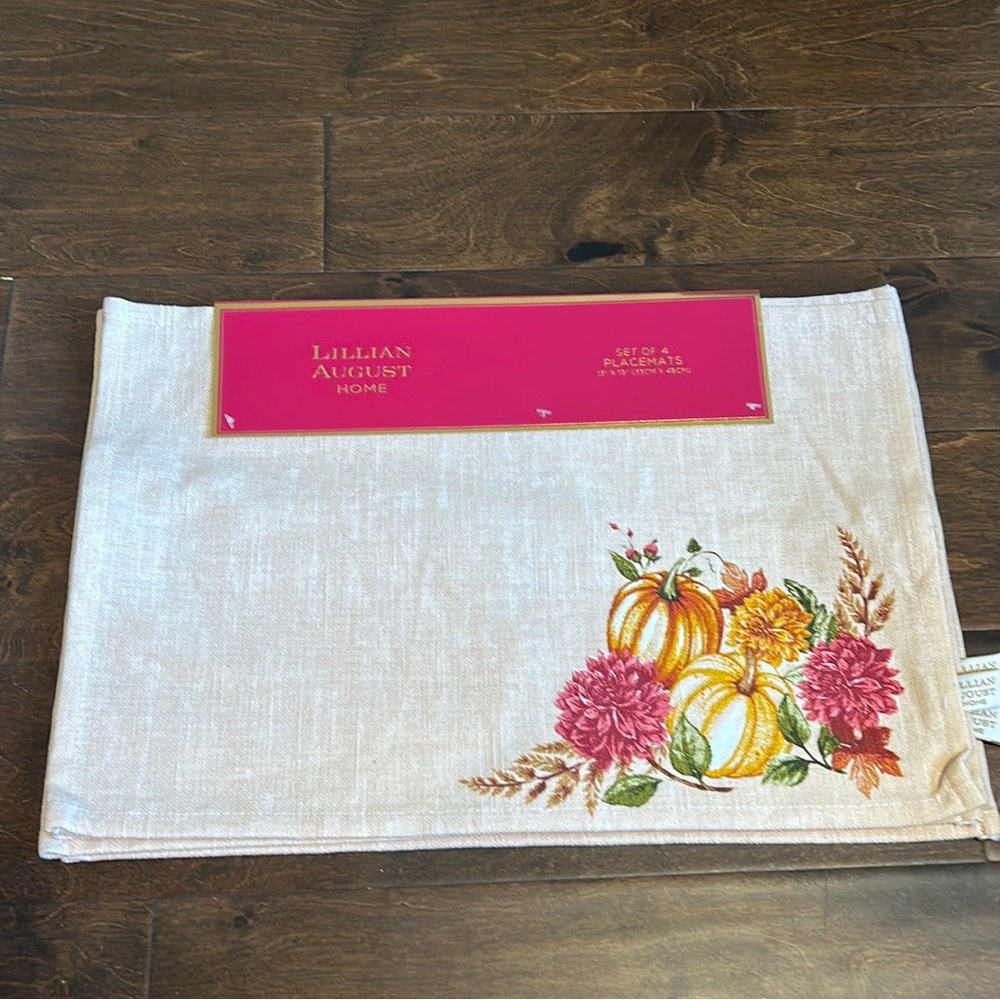 Lillian August Home Set of 4 Placemats Pumpkin Fall New